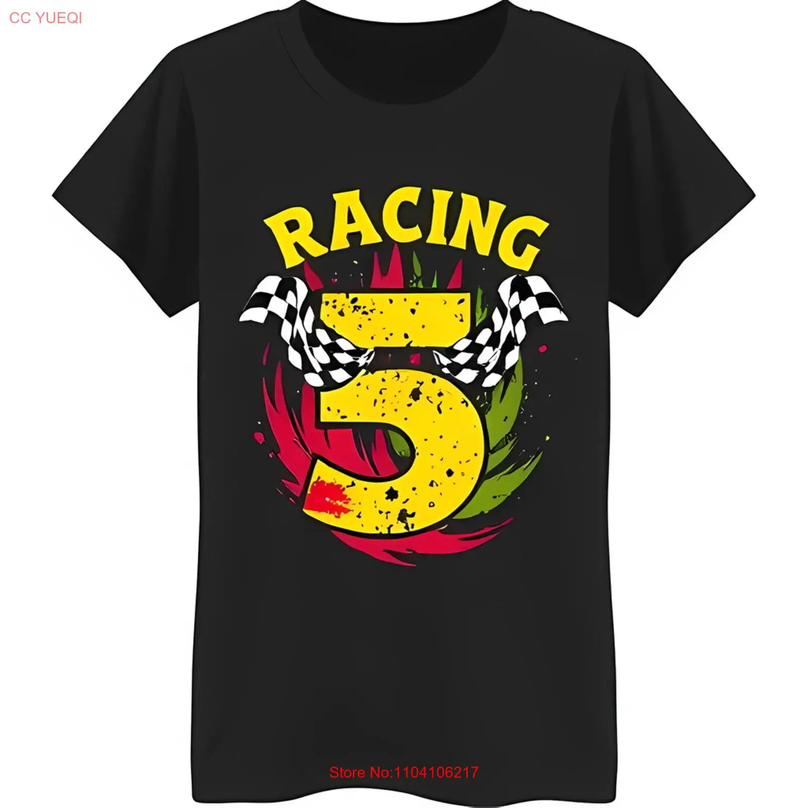 Мужская черная футболка с красочной гоночной графикой, желтым номером 5, клетчатая
Мужская черная футболка с красочной гоночной графикой, желтым номером 5, клетчатая