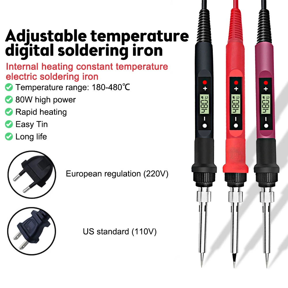 80W Electric Digital Soldering Iron Station 220V 110V Temperature Adjustable Welding Soldering Tips Tools Household Welding Pen
80W Electric Digital Soldering Iron Station 220V 110V Temperature Adjustable Welding Soldering Tips Tools Household Welding Pen