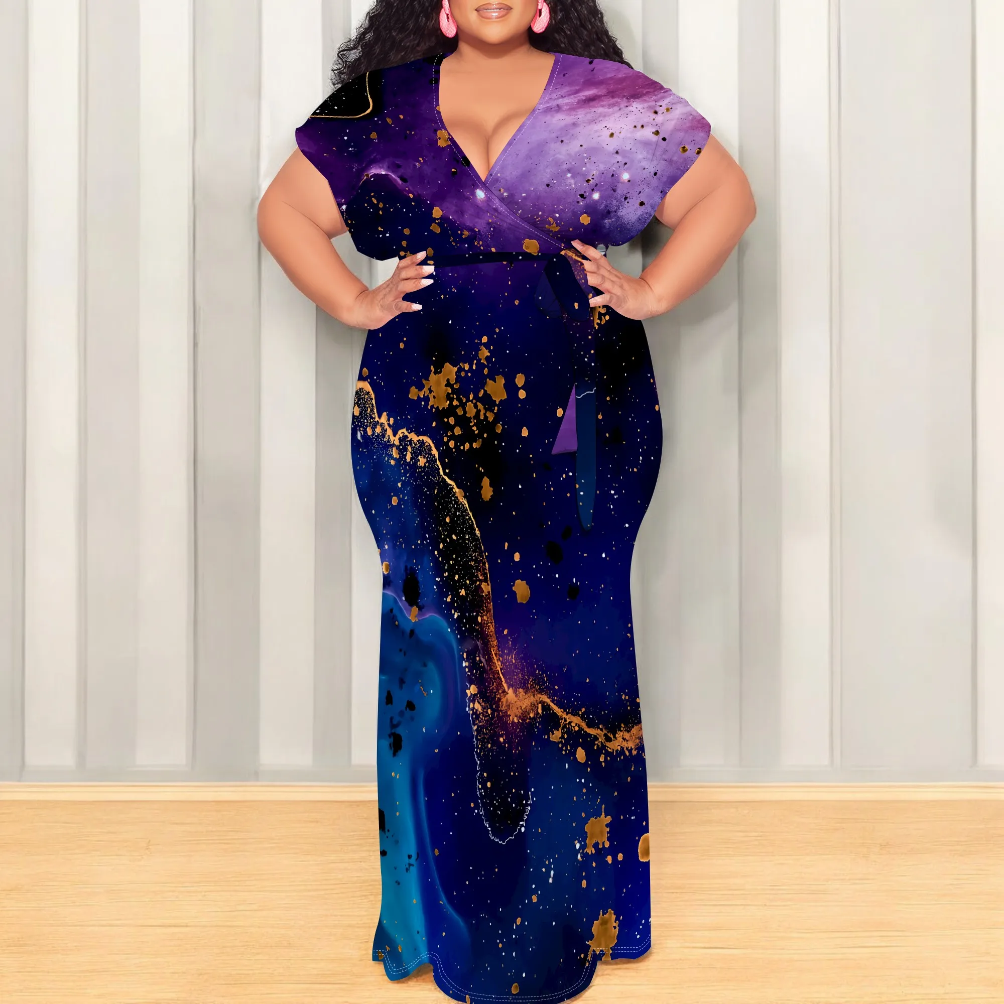 Galaxy Print Wrap Dress | Purple & Blue Abstract Maxi Dress | XL-6XL Plus Size Women’s Clothing | Evening, Party & Night Out
Galaxy Print Wrap Dress | Purple & Blue Abstract Maxi Dress | XL-6XL Plus Size Women’s Clothing | Evening, Party & Night Out