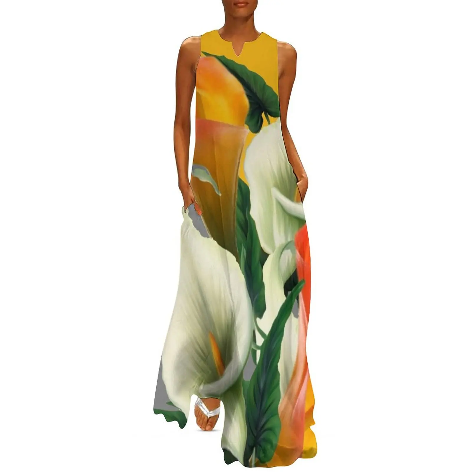 WHITE-ORANGE CALLA LILIES GREY-GOLDEN GARDEN Long Dress women's summer jumpsuit womens dress women's evening dresses
WHITE-ORANGE CALLA LILIES GREY-GOLDEN GARDEN Long Dress women's summer jumpsuit womens dress women's evening dresses