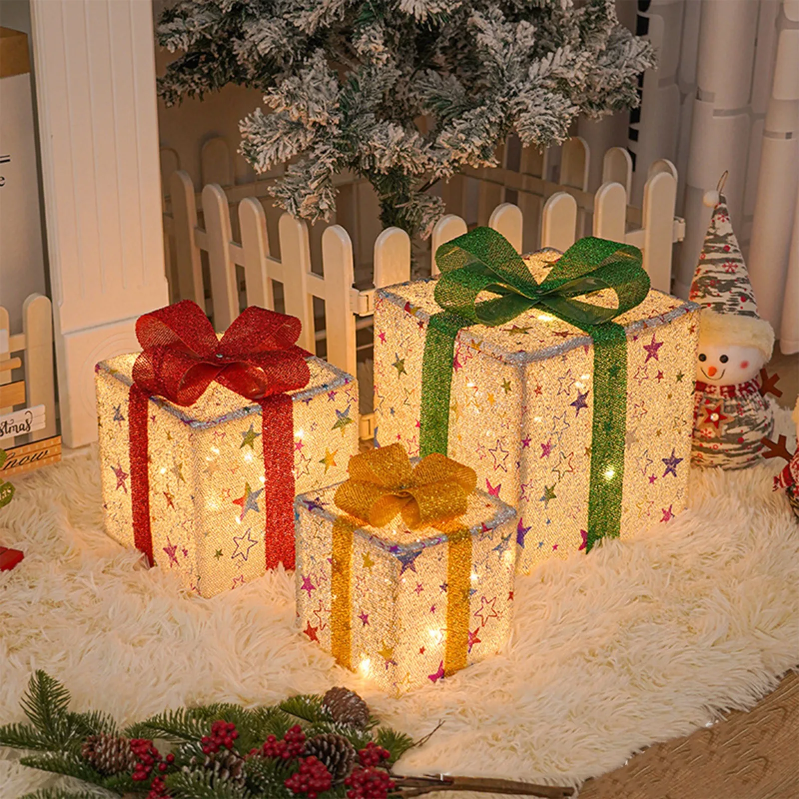 3pcs Transparent Plastic Christmas Gift Boxes With Warm White LED Lights,Christmas Decoration,Festive Indoor Outdoor Display
3pcs Transparent Plastic Christmas Gift Boxes With Warm White LED Lights,Christmas Decoration,Festive Indoor Outdoor Display
