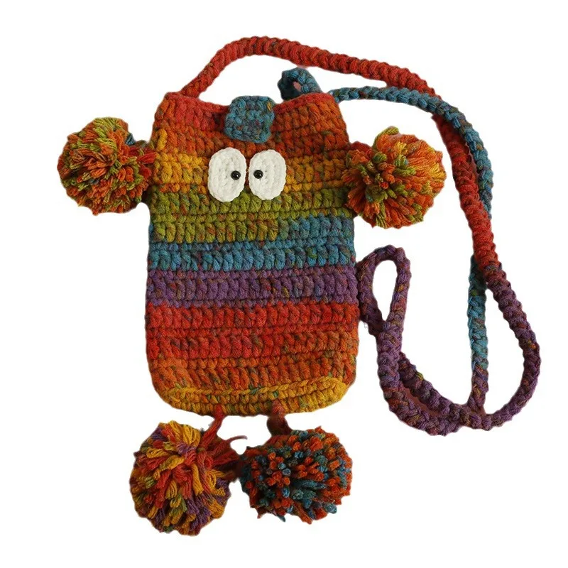 Cartoon cute hand-woven messenger mobile phone bag, girls wool crocheted small square bag, small eyes hanging feet women's bag
Cartoon cute hand-woven messenger mobile phone bag, girls wool crocheted small square bag, small eyes hanging feet women's bag