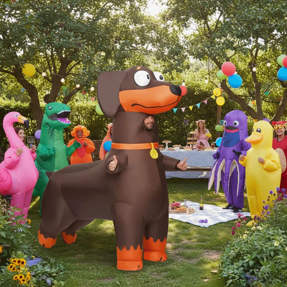 Cartoon Inflatable Sausage Dog Costume Funny Full Body Jumpsuit Cosplay Sausage Dog Costume Detachable Fan Waterproof
Cartoon Inflatable Sausage Dog Costume Funny Full Body Jumpsuit Cosplay Sausage Dog Costume Detachable Fan Waterproof