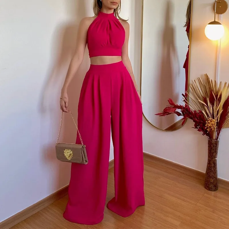 Elegant Women Two Piece Set Chic INS Fashion Outfits Halter Crop Top High Waist Wide Leg Pants Suit Streetwear Loose Tracksuit
Elegant Women Two Piece Set Chic INS Fashion Outfits Halter Crop Top High Waist Wide Leg Pants Suit Streetwear Loose Tracksuit