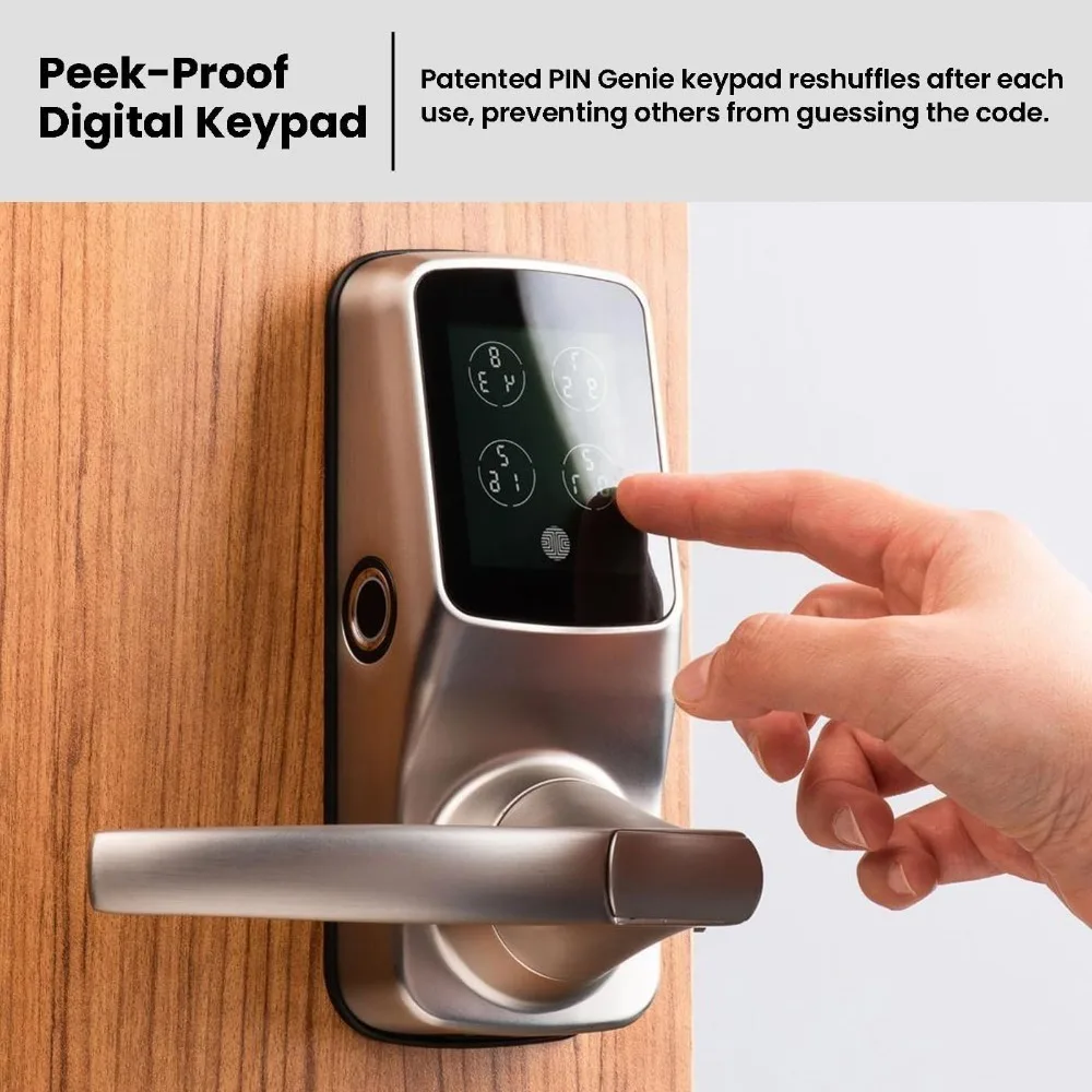 Secure Plus, Bluetooth Smart Door Lock, Keyless Entry Door Lock with Handle, PIN Genie® Keypad, 3D Biometric Fingerprint Sensor
Secure Plus, Bluetooth Smart Door Lock, Keyless Entry Door Lock with Handle, PIN Genie® Keypad, 3D Biometric Fingerprint Sensor