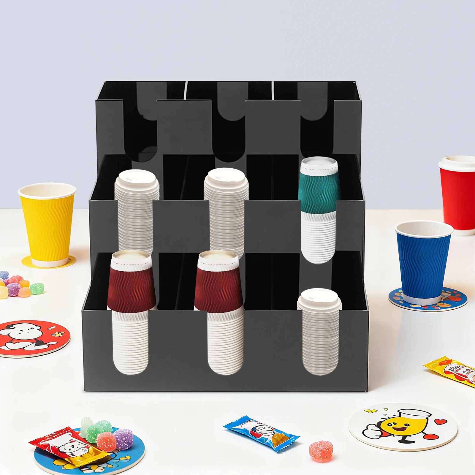 Coffee Cup Holder, 9 Compartments Disposable Cups Organizer for Coffee Station, 33*33*30cm Modern Countertop Cup Dispenser
Coffee Cup Holder, 9 Compartments Disposable Cups Organizer for Coffee Station, 33*33*30cm Modern Countertop Cup Dispenser