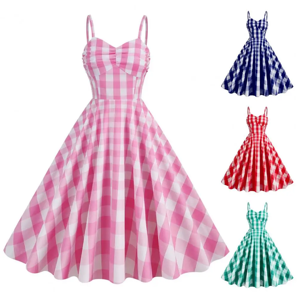 Retro Party Dresses Women Midi Dress Vintage Plaid A-line Maxi Dress Swing Backless V Neck Contrast Color High Waist Beach Dress
Retro Party Dresses Women Midi Dress Vintage Plaid A-line Maxi Dress Swing Backless V Neck Contrast Color High Waist Beach Dress