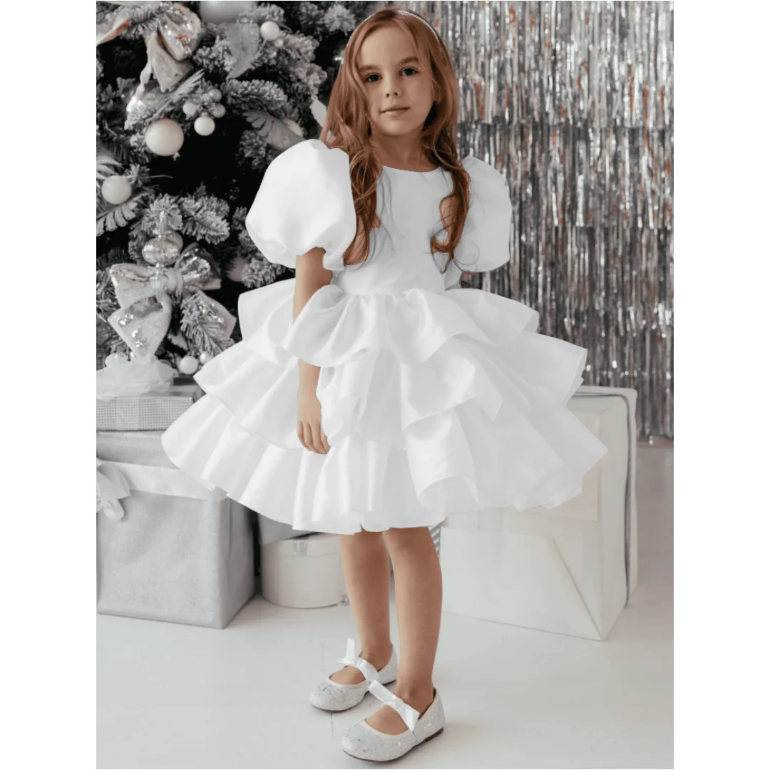 Customized Flower Girl Dresses White Solid Tiered With Bow Short Sleeve For Wedding Birthday Party Holy Communion Gowns New 2026
Customized Flower Girl Dresses White Solid Tiered With Bow Short Sleeve For Wedding Birthday Party Holy Communion Gowns New 2026