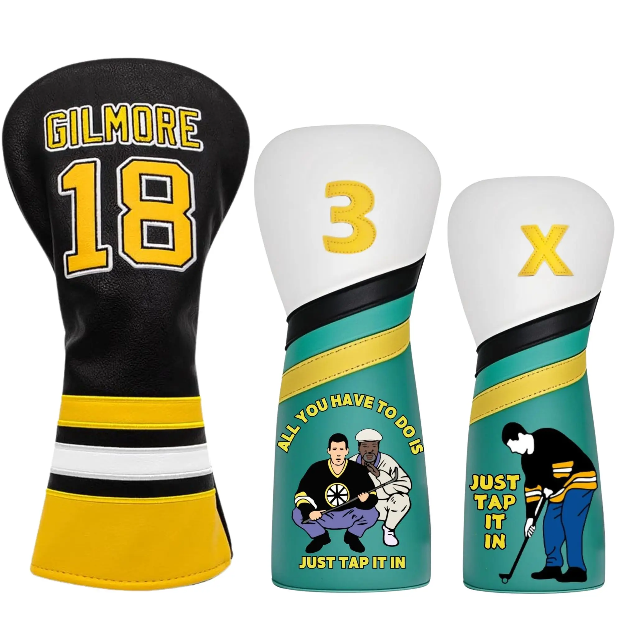 Happy Gilmore Golf Club Headcover for Drivers, Fairway Woods, Hybrid/Rescue, Premium pu Leather Golf Headcovers Set
Happy Gilmore Golf Club Headcover for Drivers, Fairway Woods, Hybrid/Rescue, Premium pu Leather Golf Headcovers Set