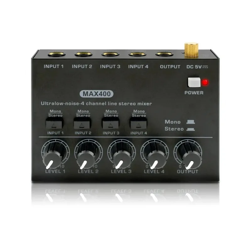 Small Mixer 4-way Home Mini Mixer Recording Stereo Sound Card MAX400
Small Mixer 4-way Home Mini Mixer Recording Stereo Sound Card MAX400