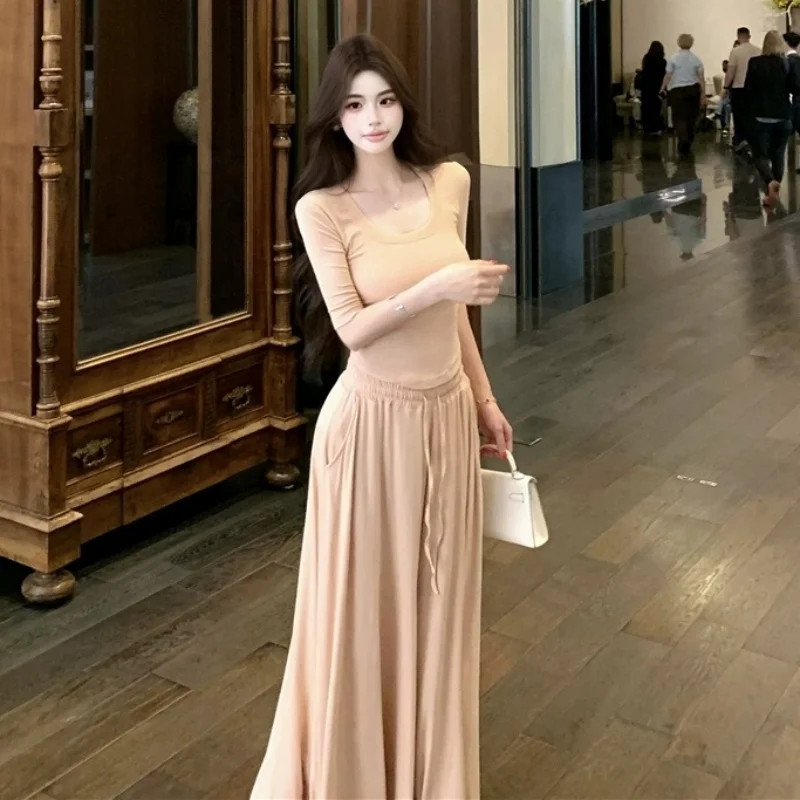 Korean Style Summer New Lazy Style Short Sleeve T-Shirt Set with Belt Wide Leg Pants Two Piece Set Casual Fashion Women's Wear
Korean Style Summer New Lazy Style Short Sleeve T-Shirt Set with Belt Wide Leg Pants Two Piece Set Casual Fashion Women's Wear