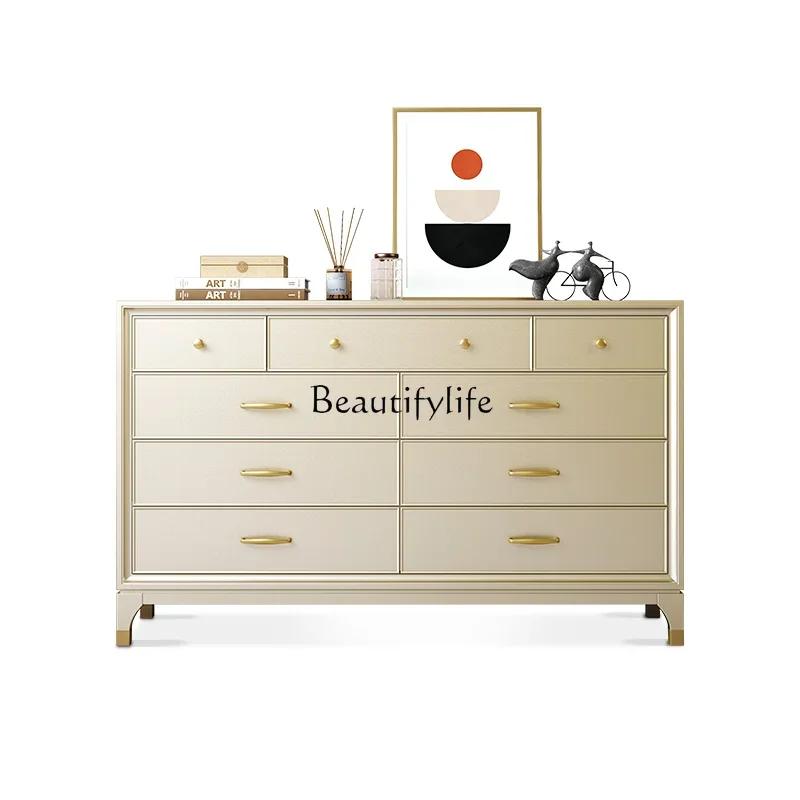 Light luxury solid wood nine chest cabinet champagne silver American modern simple living room storage wall
Light luxury solid wood nine chest cabinet champagne silver American modern simple living room storage wall