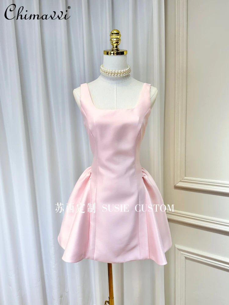 French Sweet Princess Style Square Collar Sleeveless Backless High Waist Slim Fit A-line Pleated Birthday Party Pink Dress Women
French Sweet Princess Style Square Collar Sleeveless Backless High Waist Slim Fit A-line Pleated Birthday Party Pink Dress Women