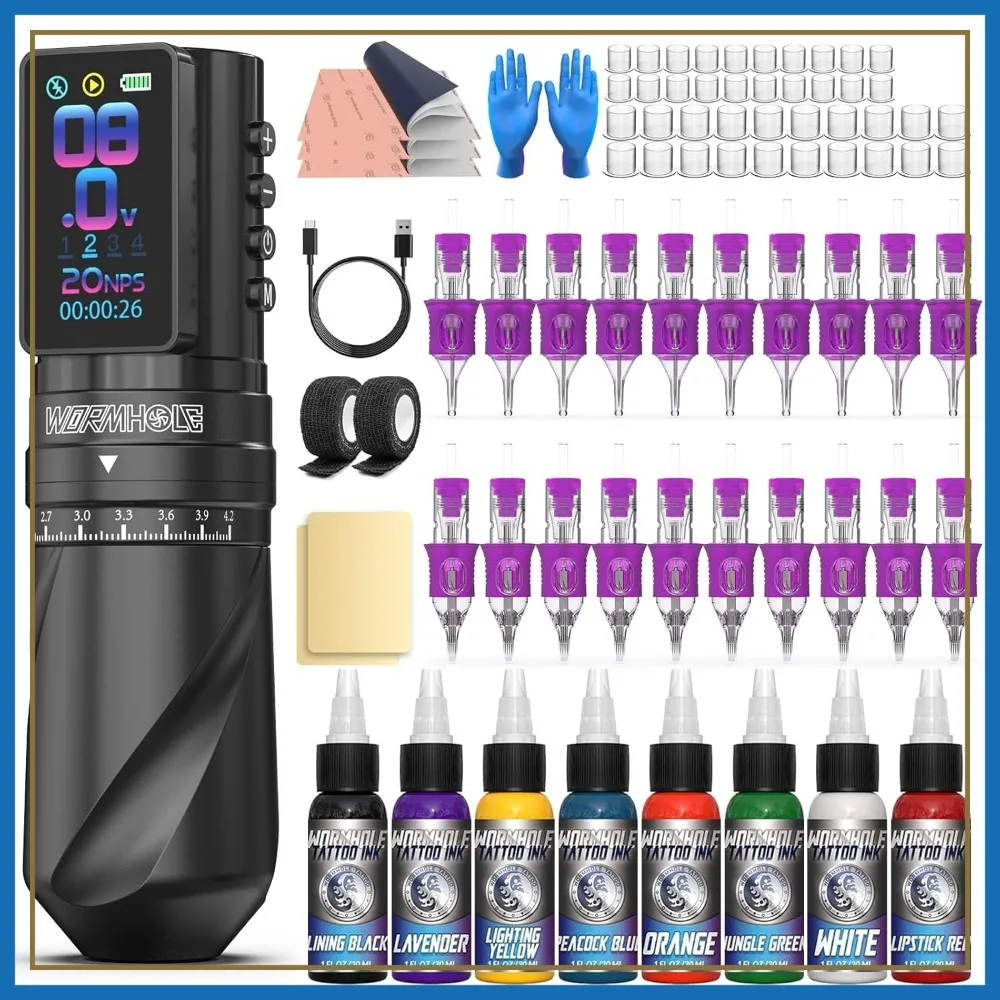 Wormhole 2 Wireless Tattoo Gun Kit, 2300mAh Battery, 7 Adjustable Stroke, 3 Working Modes, LED Display for Artists
Wormhole 2 Wireless Tattoo Gun Kit, 2300mAh Battery, 7 Adjustable Stroke, 3 Working Modes, LED Display for Artists