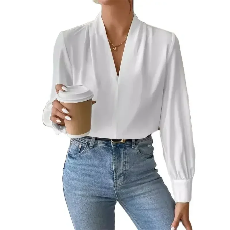 Autumn Long Sleeve V Neck Pullover Shirt Women Elegant British Style Commuter Tops Solid Color Comfortable Casual Female Blouse
Autumn Long Sleeve V Neck Pullover Shirt Women Elegant British Style Commuter Tops Solid Color Comfortable Casual Female Blouse
