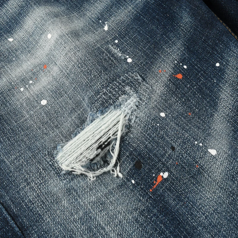 Fashionable new men's jeans painted, washed, nostalgic, elastic, slim fit blue jeans designed by hip-hop brand Hombre
Fashionable new men's jeans painted, washed, nostalgic, elastic, slim fit blue jeans designed by hip-hop brand Hombre