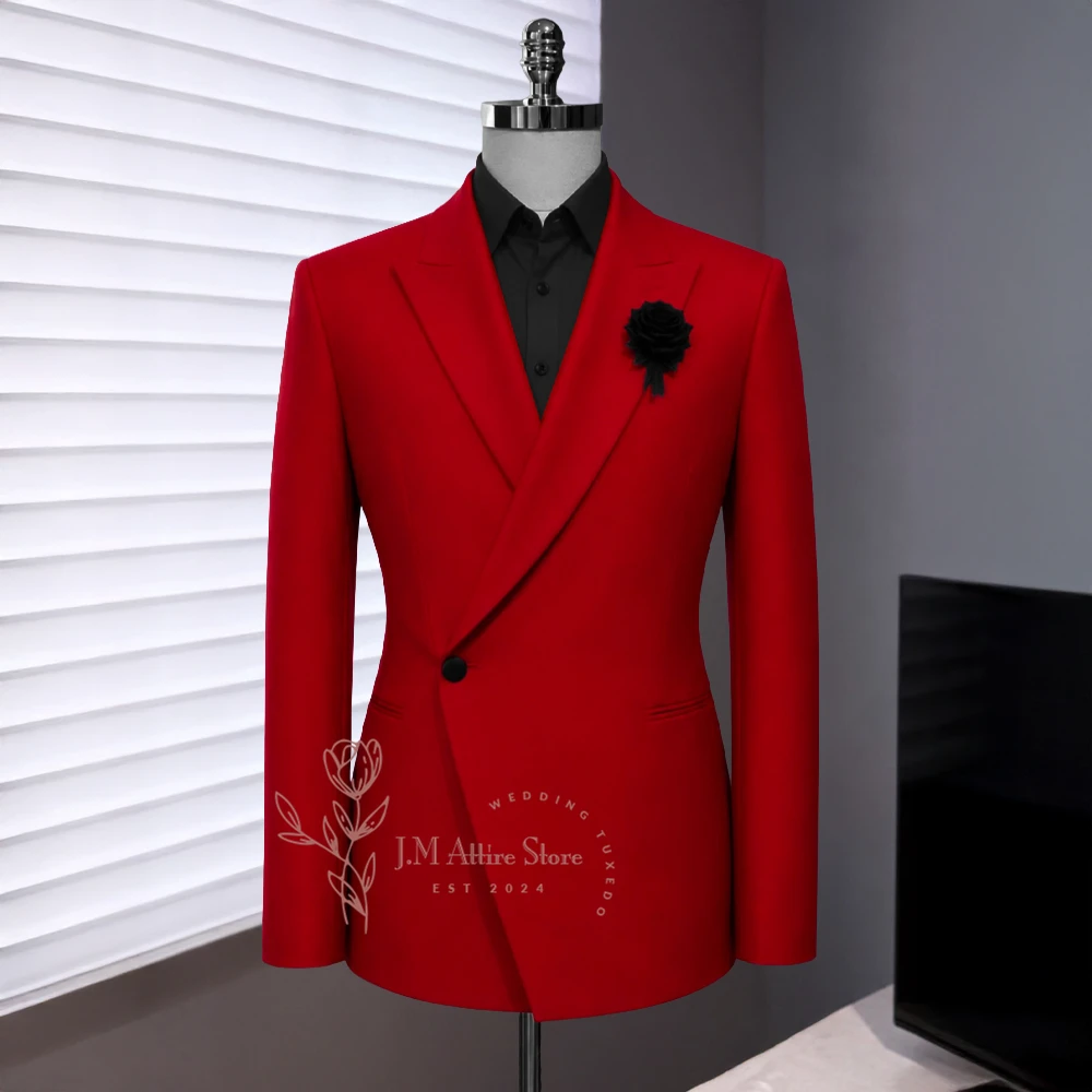 Elegant men's suit 2pcs set red peak lapel jacket black pants custom slim fit for wedding cocktail party dating formal events
Elegant men's suit 2pcs set red peak lapel jacket black pants custom slim fit for wedding cocktail party dating formal events