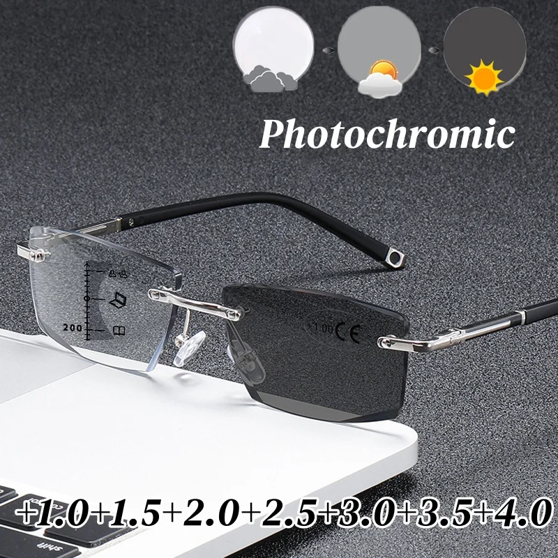Vintage Men's Photochromic Reading Glasses Trendy Rimless Multifocal Eyewear Unisex Fashion Retro Women Anti-blue Presbyopia
Vintage Men's Photochromic Reading Glasses Trendy Rimless Multifocal Eyewear Unisex Fashion Retro Women Anti-blue Presbyopia