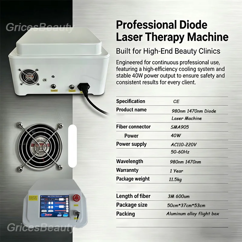 2 Wavelength 980nm 1470nm Diode Laser Machine 40W High Power Anti-cellulite Fat Melting Spider Vein Removal Equipment
2 Wavelength 980nm 1470nm Diode Laser Machine 40W High Power Anti-cellulite Fat Melting Spider Vein Removal Equipment