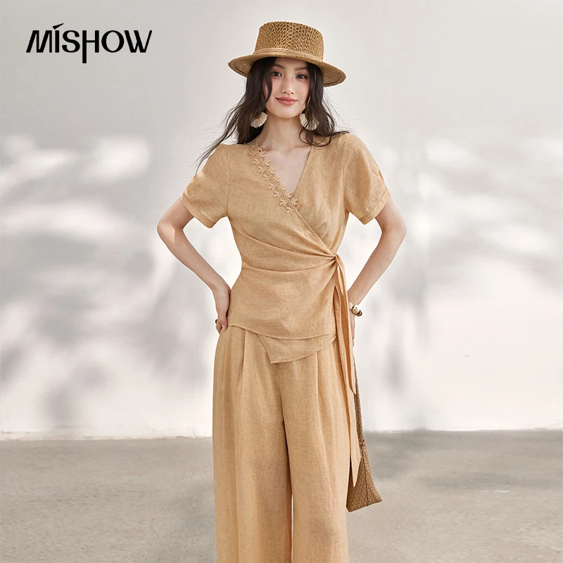 MISHOW Women's Ramie Blouse Casual Pants 2 Piece Set Summer Lace Trim V Neck Tie Waist Blouse Wide Leg Pants Set MXF29T1702
MISHOW Women's Ramie Blouse Casual Pants 2 Piece Set Summer Lace Trim V Neck Tie Waist Blouse Wide Leg Pants Set MXF29T1702