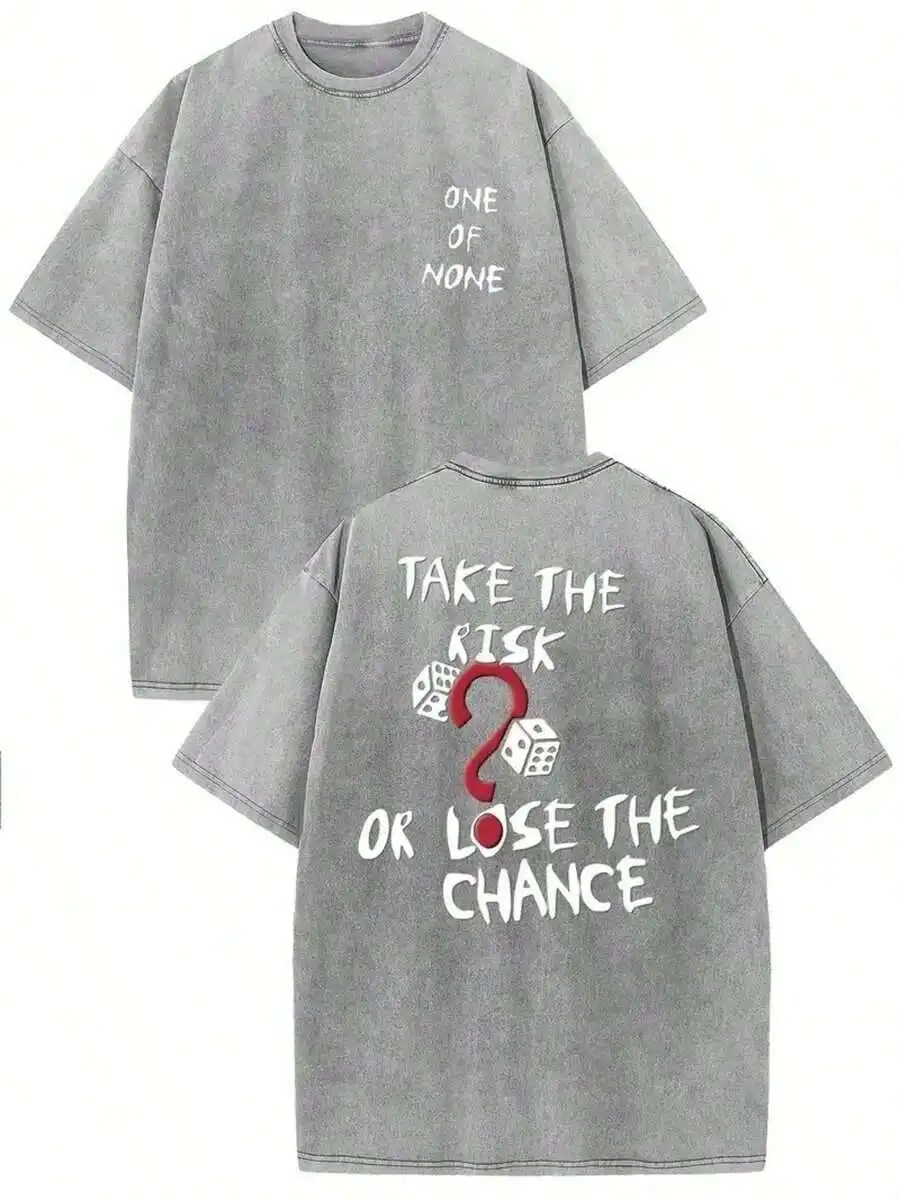 Washed Cotton Tee With Printed Quote Risk Or Chance Design
Washed Cotton Tee With Printed Quote Risk Or Chance Design