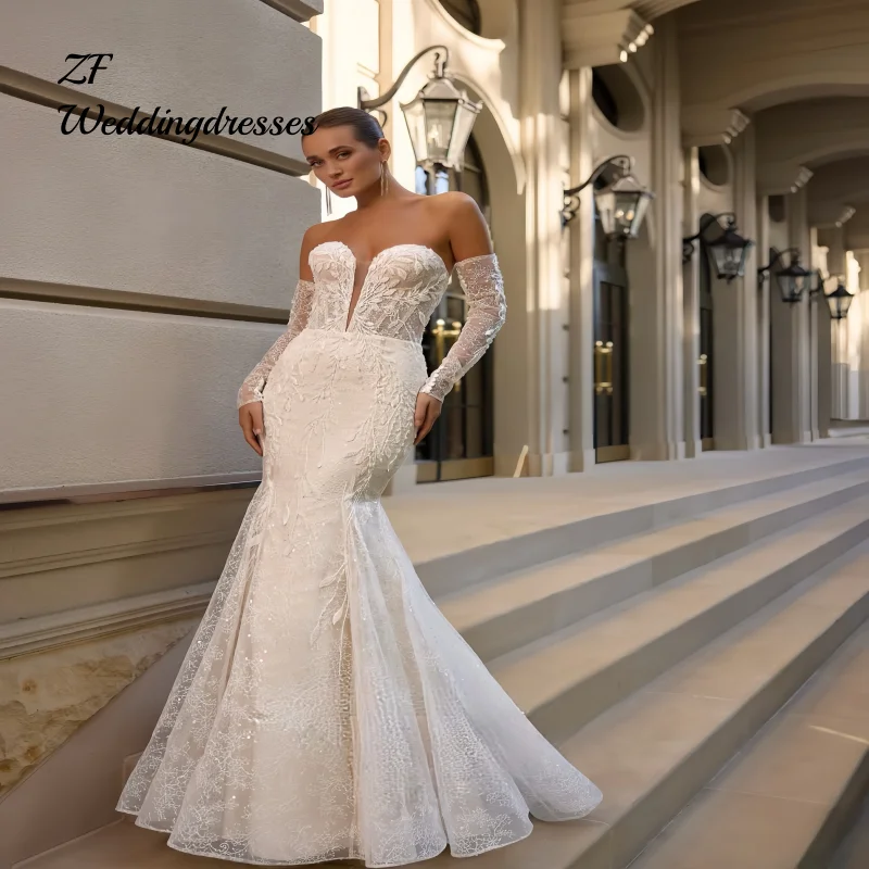 customized Sexy Lace Appliques Mermaid Wedding Dresses Detachable Sleeves Sweetheart Bridal Dress Vestido de novia
customized Sexy Lace Appliques Mermaid Wedding Dresses Detachable Sleeves Sweetheart Bridal Dress Vestido de novia