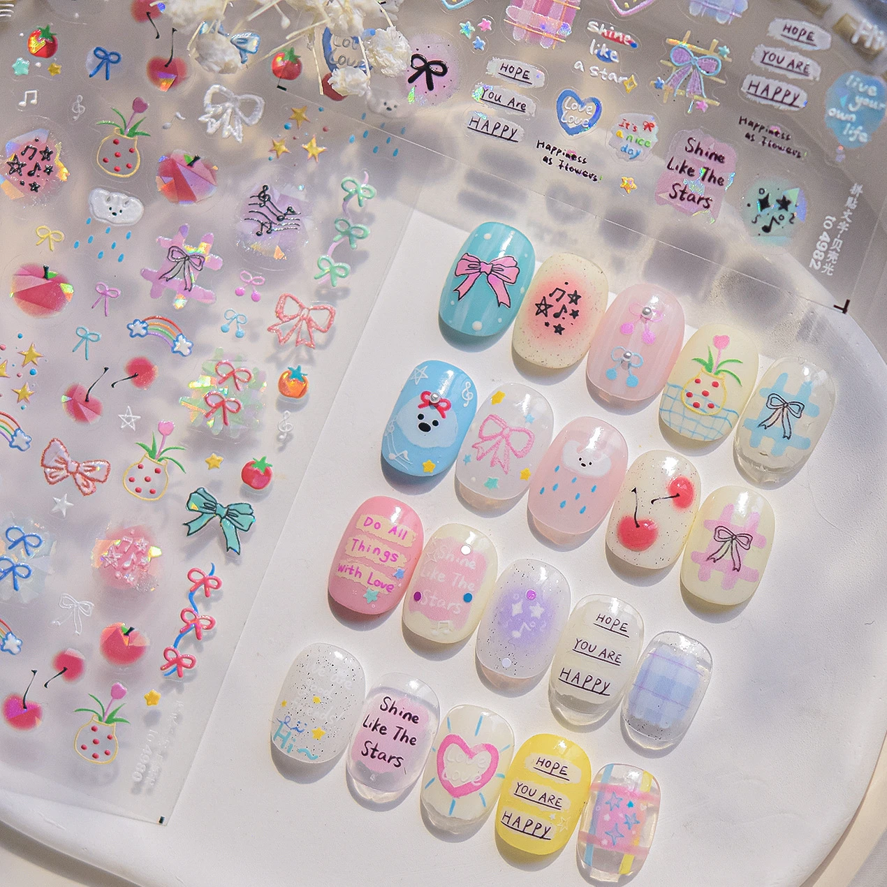 Dyeing Apple Cherry Fruit Dog Puppy Bowknot Colorful Cartoon Graffiti Reliefs Adhesive Nail Art Stickers Flowers Manicure Decals
Dyeing Apple Cherry Fruit Dog Puppy Bowknot Colorful Cartoon Graffiti Reliefs Adhesive Nail Art Stickers Flowers Manicure Decals