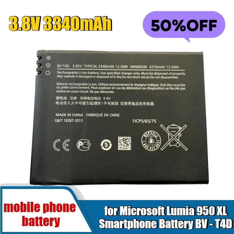 3.8V 3340mAh for Microsoft Lumia 950 XL Smartphone Battery BV - T4D
3.8V 3340mAh for Microsoft Lumia 950 XL Smartphone Battery BV - T4D