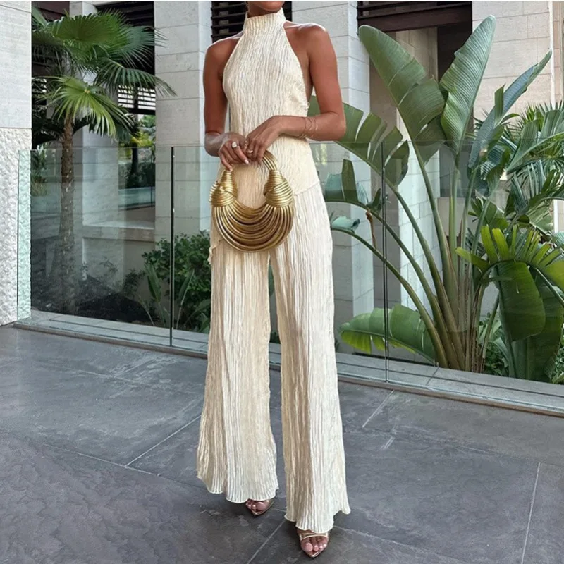 2025 Elegant Women Irregular Two Piece Set Sexy Chic Sleeveless Backless Top Wide Leg Pants Set Loose Folds Outfits Streetwear
2025 Elegant Women Irregular Two Piece Set Sexy Chic Sleeveless Backless Top Wide Leg Pants Set Loose Folds Outfits Streetwear