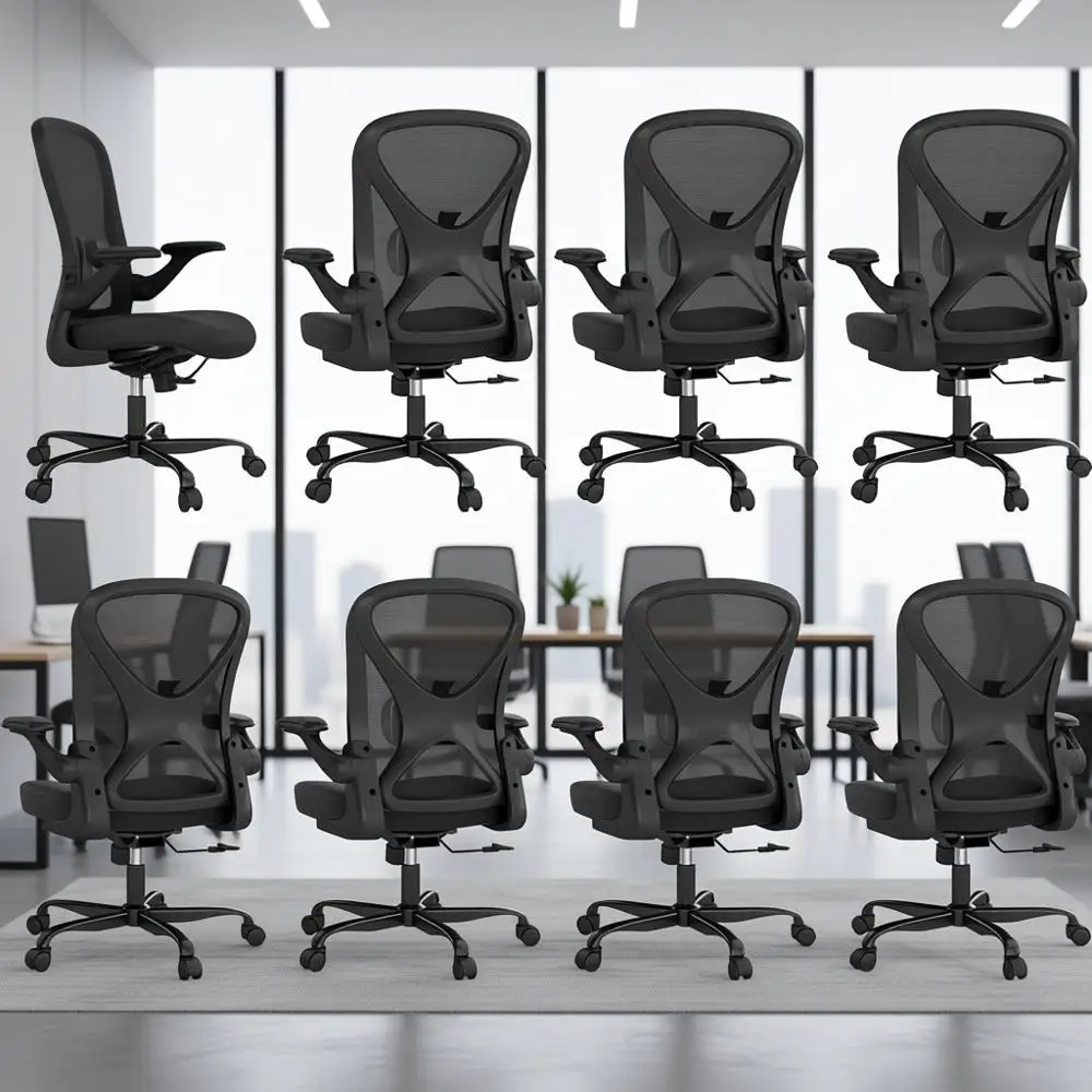 Adjustable Lumbar Support Ergonomic Office Chair Set of 8, Mesh Desk Chair with Wheels and Flip-Up Arms, Black
Adjustable Lumbar Support Ergonomic Office Chair Set of 8, Mesh Desk Chair with Wheels and Flip-Up Arms, Black