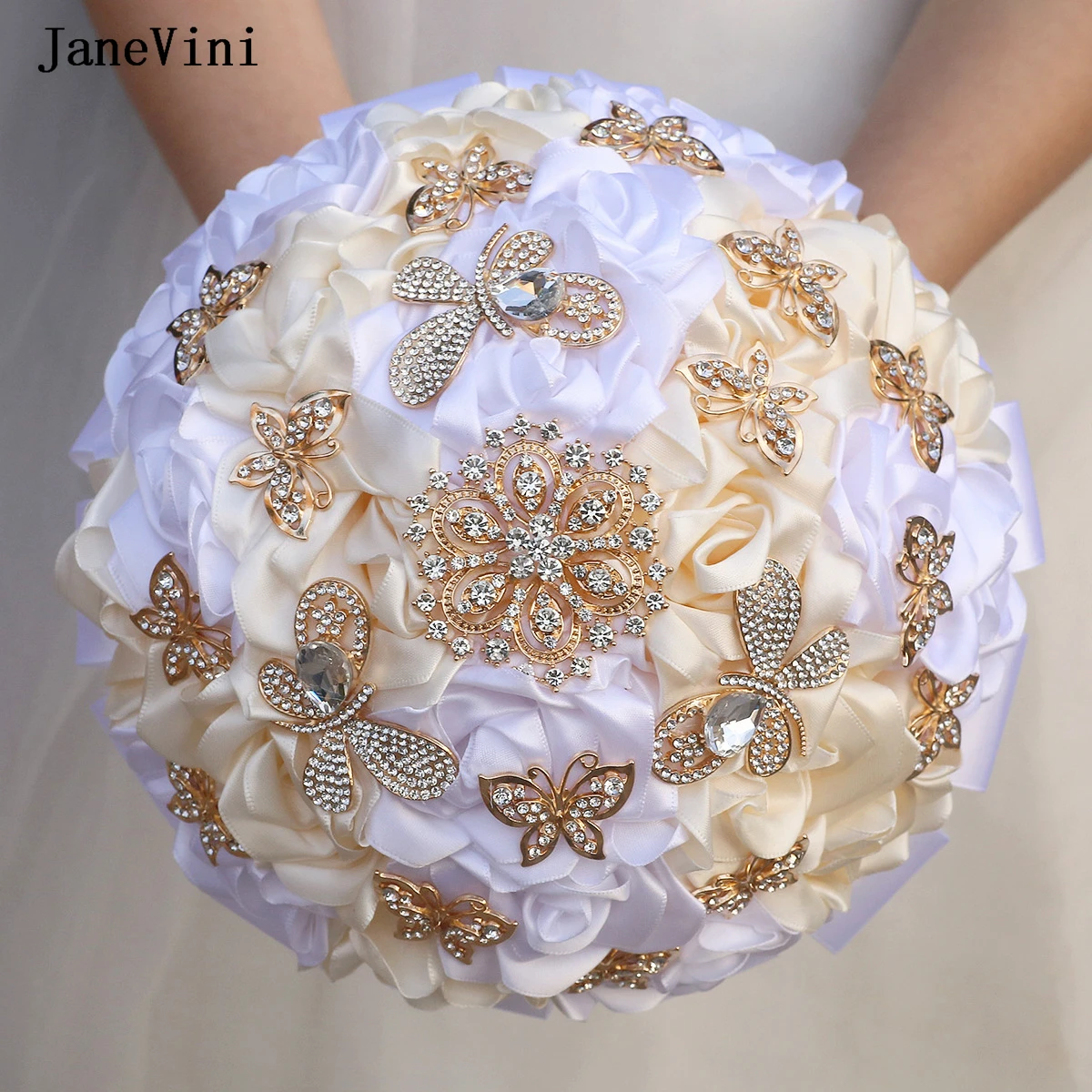 JaneVini Golden Crystals Butterfly Bling Bouquet for Bride Handmade Satin Roses Wedding Flowers European Bridal Holding Bouquet
JaneVini Golden Crystals Butterfly Bling Bouquet for Bride Handmade Satin Roses Wedding Flowers European Bridal Holding Bouquet