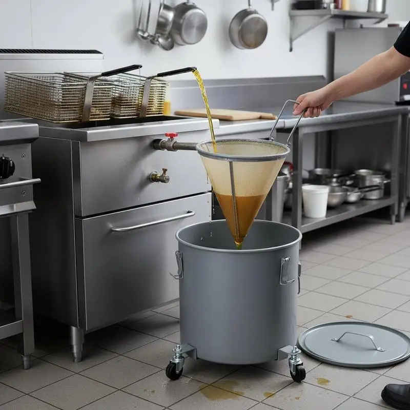 Cooking Oil Transport Caddy 8 Gallon For Kitchen Restaurant Food Truck Carbon Steel Construction Filter Bag Lid Lock Clips Heavy Duty Caster Base Gray Tank Hot Oil Management Professional Disposal Container
Cooking Oil Transport Caddy 8 Gallon For Kitchen Restaurant Food Truck Carbon Steel Construction Filter Bag Lid Lock Clips Heavy Duty Caster Base Gray Tank Hot Oil Management Professional Disposal Container