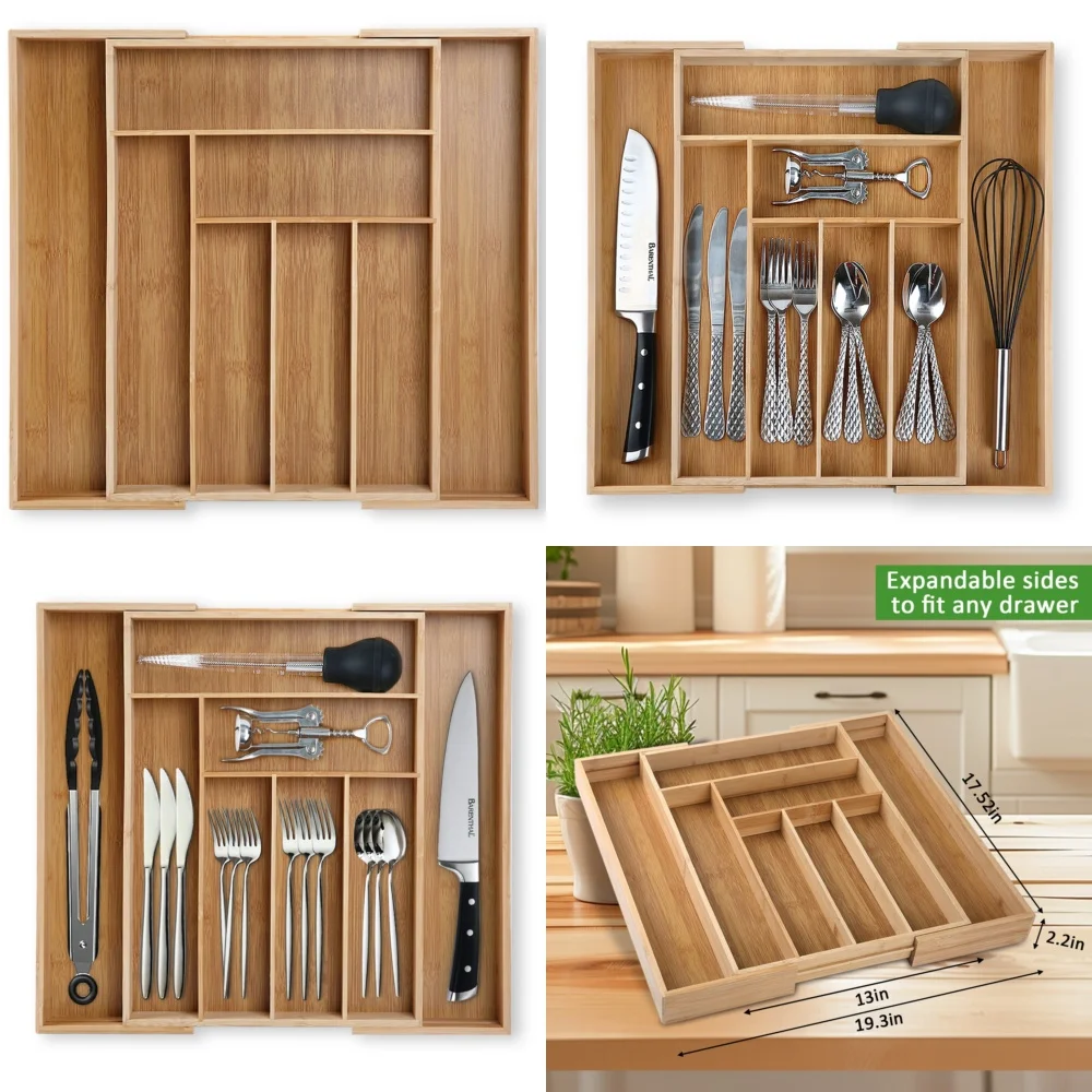 Expandable Bamboo Kitchen Drawer Organizer Silverware Tray Cutlery Storage for Utensils Flatware Holder Eco Friendly Kitchen
Expandable Bamboo Kitchen Drawer Organizer Silverware Tray Cutlery Storage for Utensils Flatware Holder Eco Friendly Kitchen