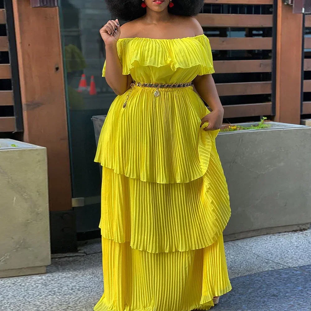 Plus Size Dress Women Off Shoulder Ruffle Pleated Indie Casual Beach Holiday Slash Neck Layered Summer Long Maxi Dresses Yellow
Plus Size Dress Women Off Shoulder Ruffle Pleated Indie Casual Beach Holiday Slash Neck Layered Summer Long Maxi Dresses Yellow