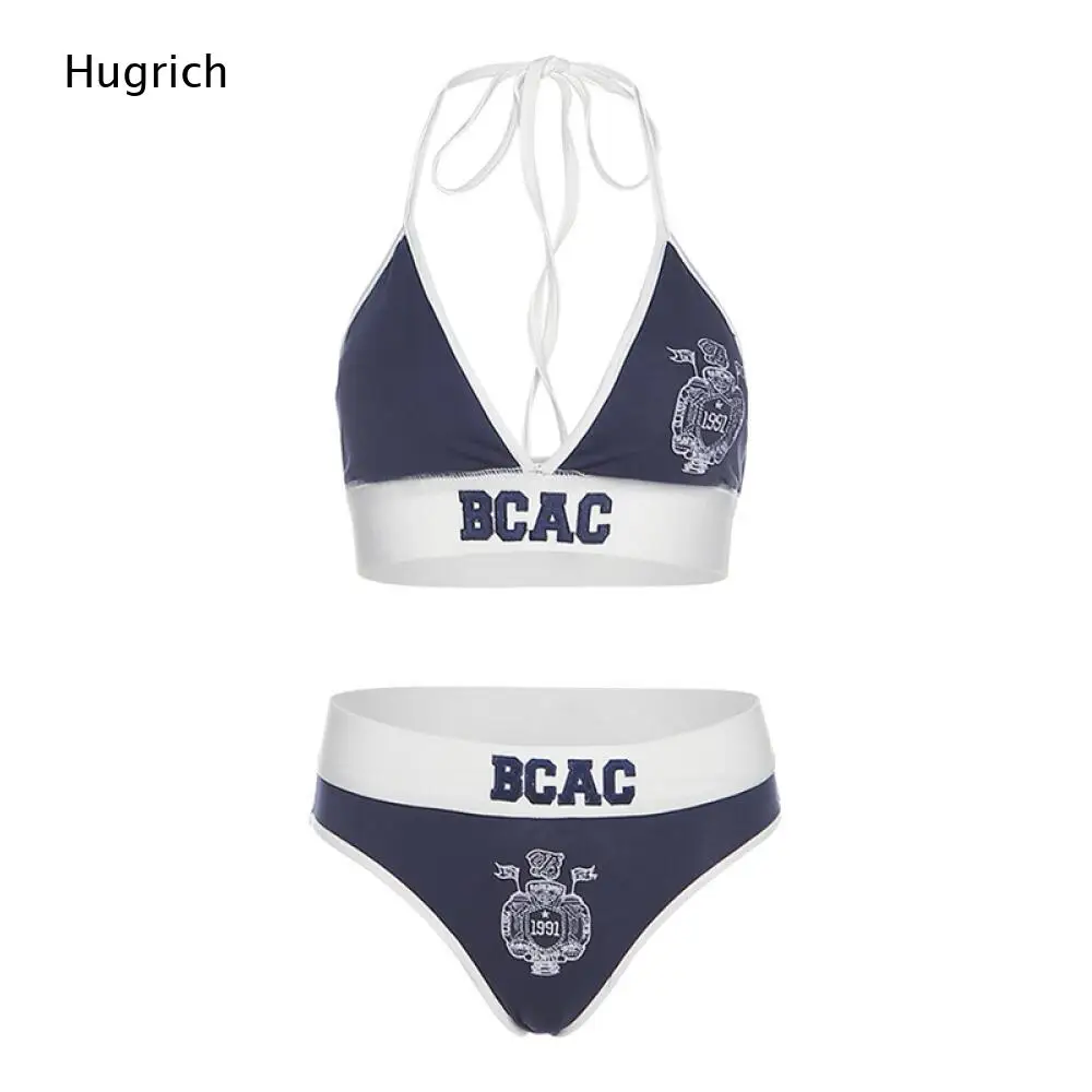 Ladies Collegiate Style Two Piece Swimwear Halter Tie V Neck Bikini Top High Cut Brief With Letter Badge Print
Ladies Collegiate Style Two Piece Swimwear Halter Tie V Neck Bikini Top High Cut Brief With Letter Badge Print