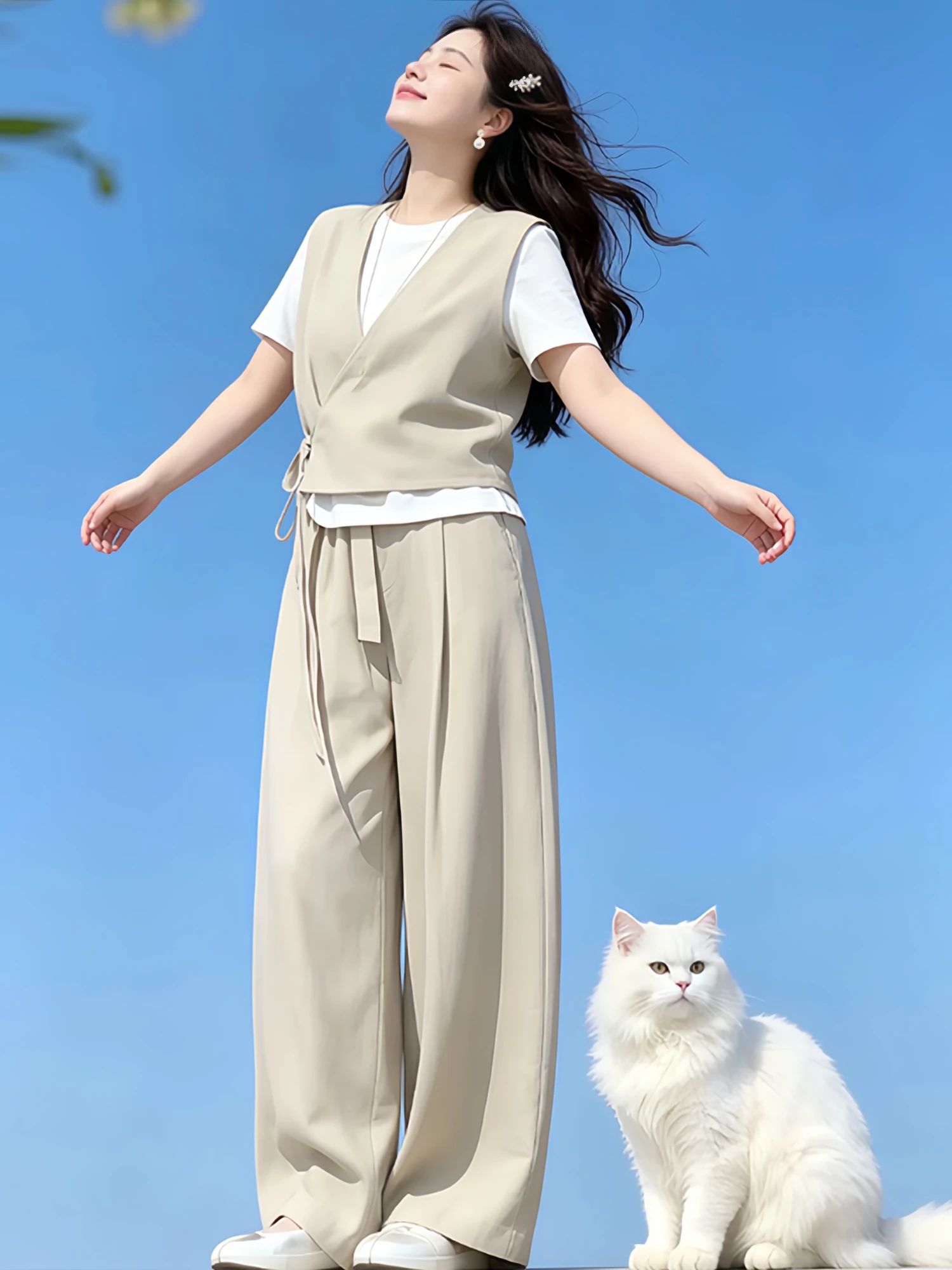 Women's Linen Three-Piece Set Short Sleeve T-Shirt Belted Vest High Waist Wide Leg Pants Casual Slimming Spring Summer Outfit
Women's Linen Three-Piece Set Short Sleeve T-Shirt Belted Vest High Waist Wide Leg Pants Casual Slimming Spring Summer Outfit