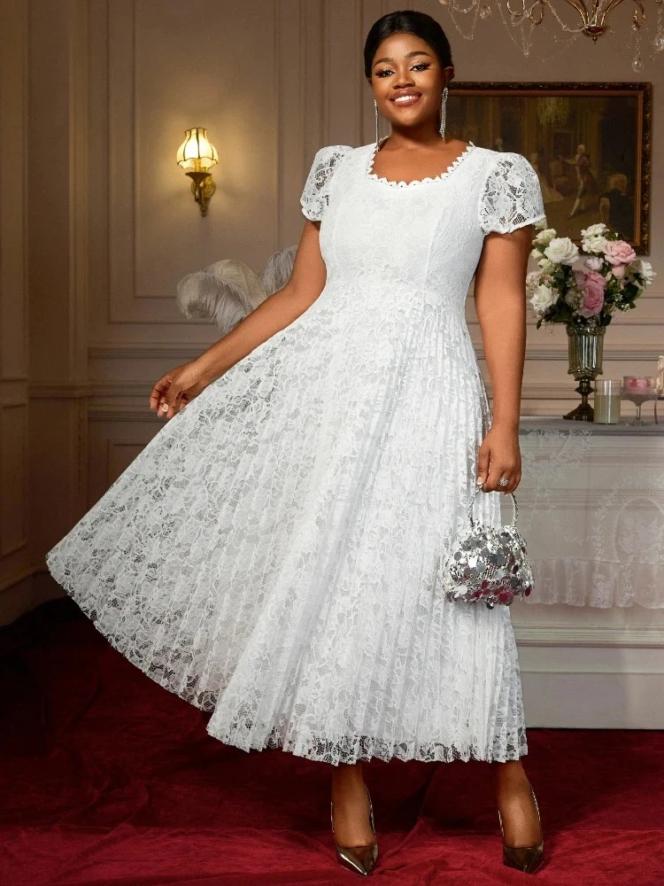 Elegant Lace Midi Plus Size A Line Dresses with Puff Sleeves Perfect for Weddings Garden Parties and Formal Summer Celebrations
Elegant Lace Midi Plus Size A Line Dresses with Puff Sleeves Perfect for Weddings Garden Parties and Formal Summer Celebrations