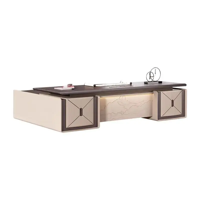 New Chinese-style simple and modern boss table President table Light luxury creative class table
New Chinese-style simple and modern boss table President table Light luxury creative class table