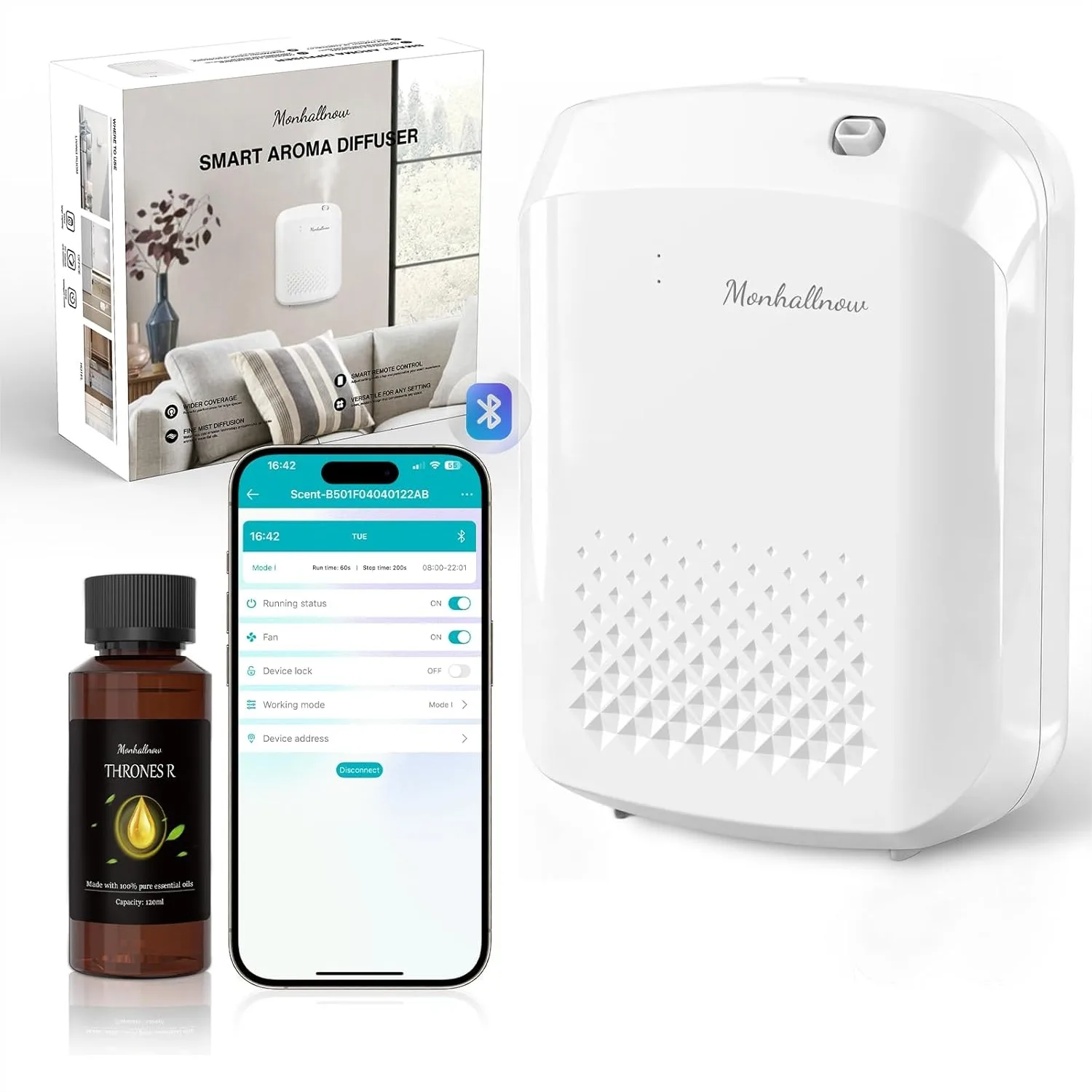 Waterless Essential Oil Diffuser, 2500 Sq.Ft Coverage, Bluetooth App Control, No-Noise Wall-Mounted Aroma Diffuser, 400ml
Waterless Essential Oil Diffuser, 2500 Sq.Ft Coverage, Bluetooth App Control, No-Noise Wall-Mounted Aroma Diffuser, 400ml