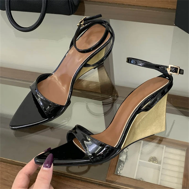 Aneikeh Fashion Women's Black Patent Leather Wedge Heel Sandals Pointed Open Toe Ankle Buckle Strap Casual & Party Wedge Shoes
Aneikeh Fashion Women's Black Patent Leather Wedge Heel Sandals Pointed Open Toe Ankle Buckle Strap Casual & Party Wedge Shoes
