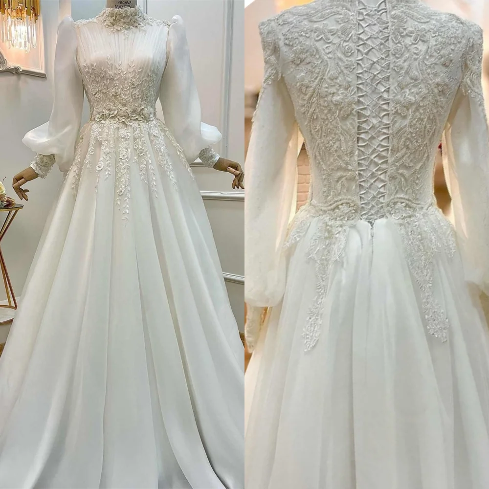 Customized Elegant Formal Formal Luxury Romantic Wedding Dress White Long Tulle Applique A-line High Collar Dresses
Customized Elegant Formal Formal Luxury Romantic Wedding Dress White Long Tulle Applique A-line High Collar Dresses