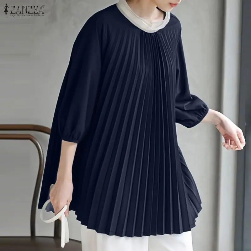 Women Pleated Detail Blouses Fashion Contrast-Color O-Neck 3/4 Puff Sleeve Loose A-Line Top ZANZEA Casual Streetwear Blusa Mujer
Women Pleated Detail Blouses Fashion Contrast-Color O-Neck 3/4 Puff Sleeve Loose A-Line Top ZANZEA Casual Streetwear Blusa Mujer