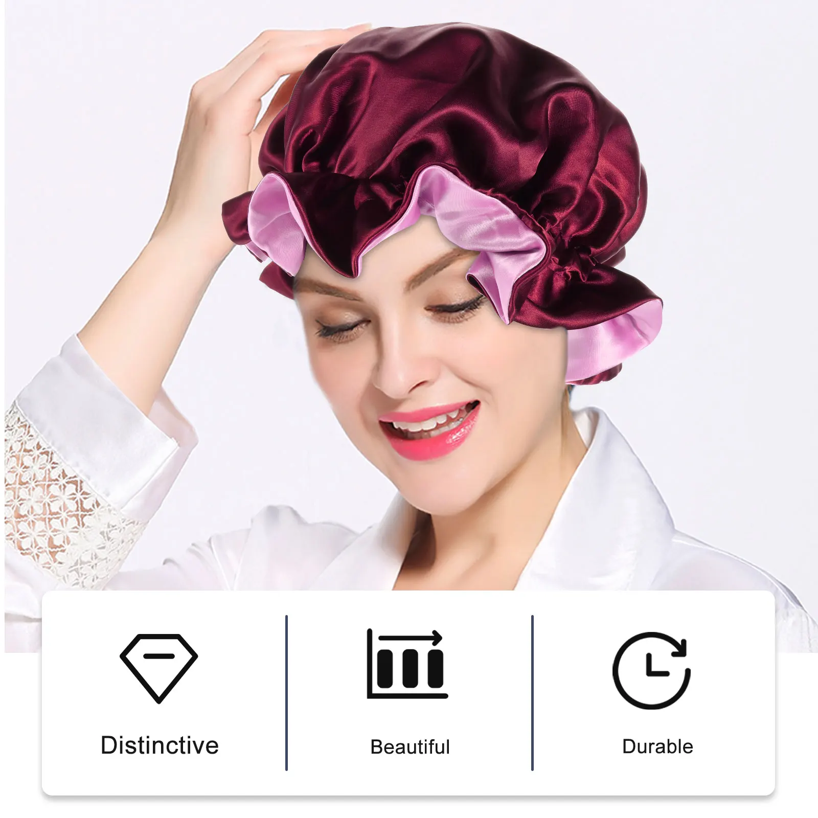 Double Layer Satin Lightweight Breathable Hair Bonnet Elastic Comfortable Polyester Bathing Cap
Double Layer Satin Lightweight Breathable Hair Bonnet Elastic Comfortable Polyester Bathing Cap