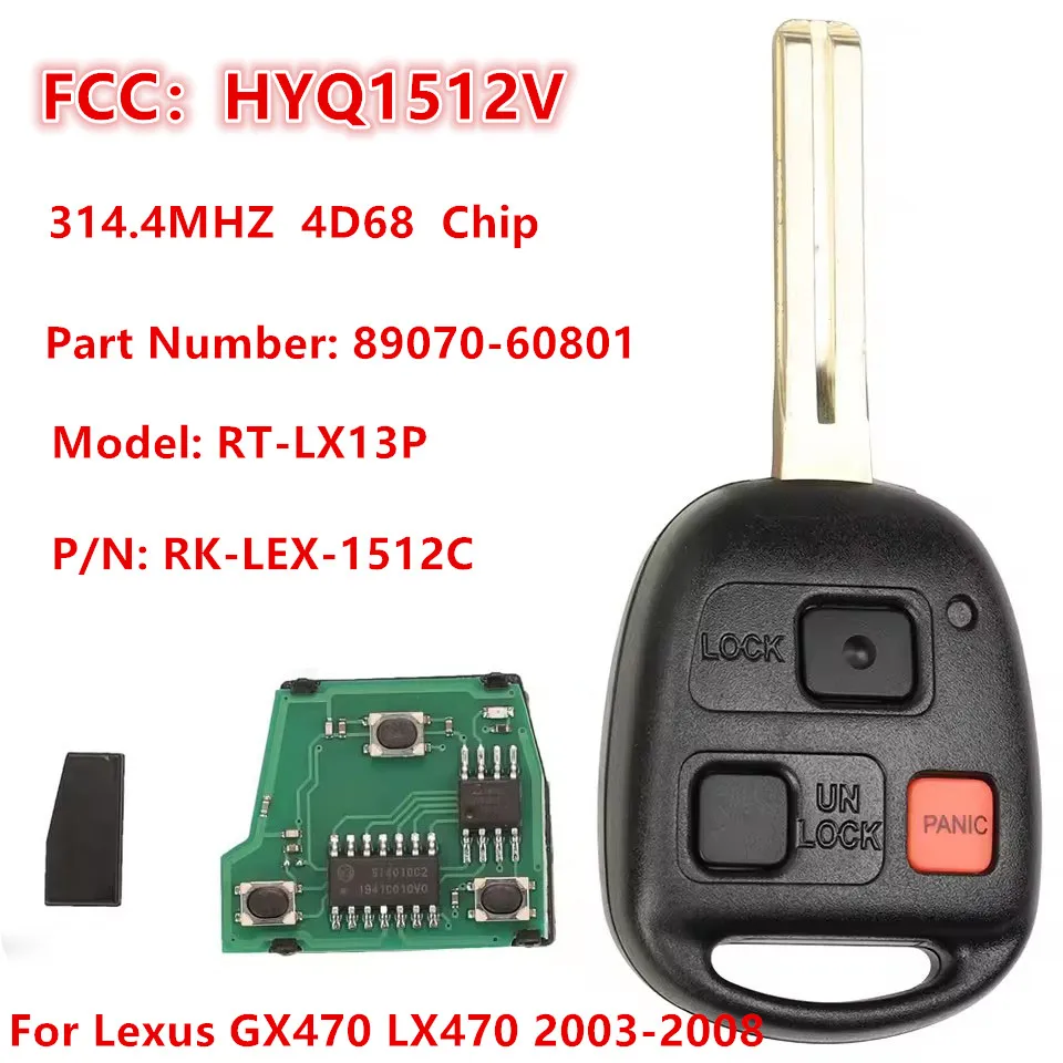 Keyecu Remote Car Key for Lexus GX470 2003-2009 LX470 2003-2008 3 Button 4D68 Chip 314.4MHz FCC ID HYQ1512V Code: TRK-LEX-10-3
Keyecu Remote Car Key for Lexus GX470 2003-2009 LX470 2003-2008 3 Button 4D68 Chip 314.4MHz FCC ID HYQ1512V Code: TRK-LEX-10-3