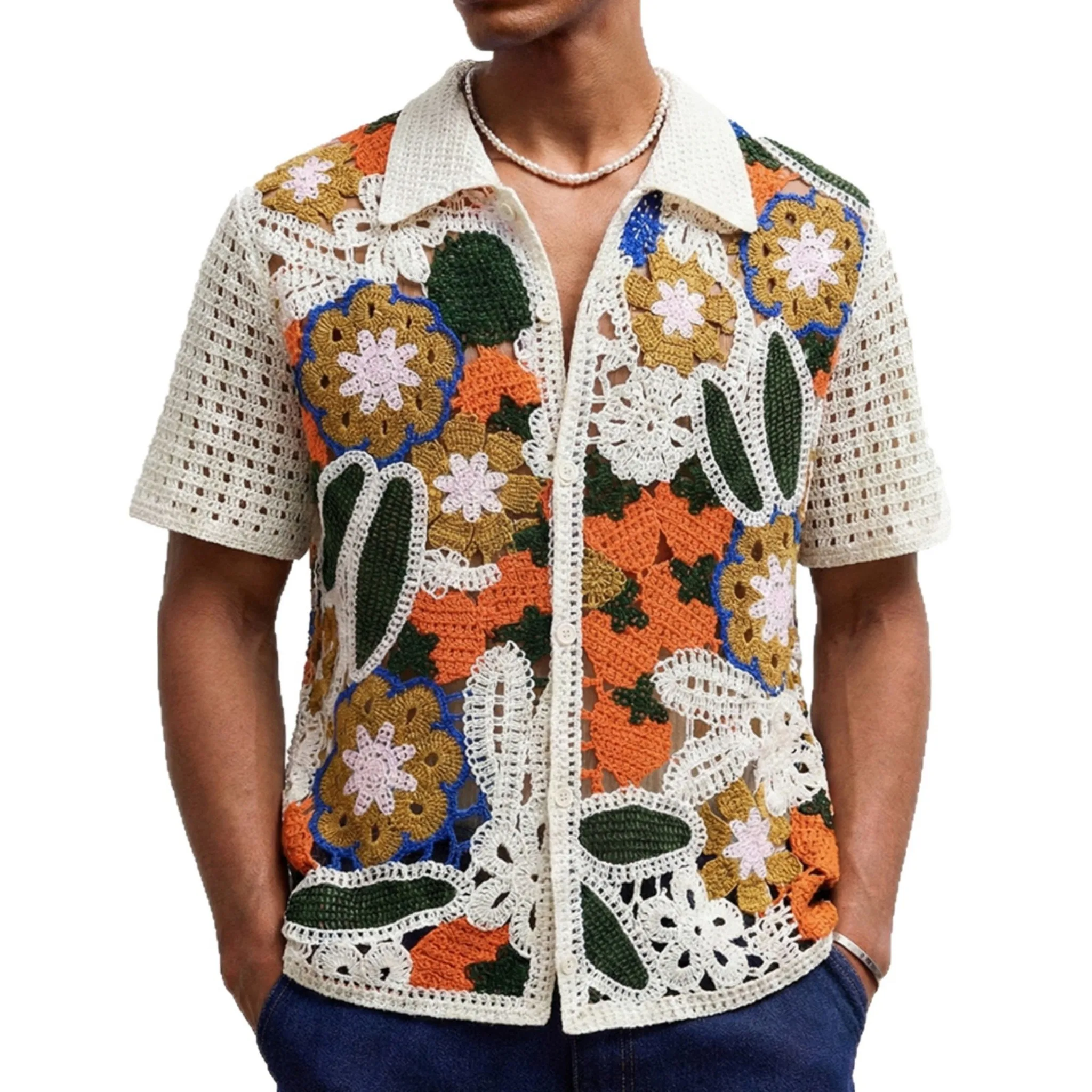 Vintage Floral Embroidery Men's Knit Shirt Summer Breathable Hollow Out Casual Beach Fashion Cardigan Men's Elegant Shirt
Vintage Floral Embroidery Men's Knit Shirt Summer Breathable Hollow Out Casual Beach Fashion Cardigan Men's Elegant Shirt