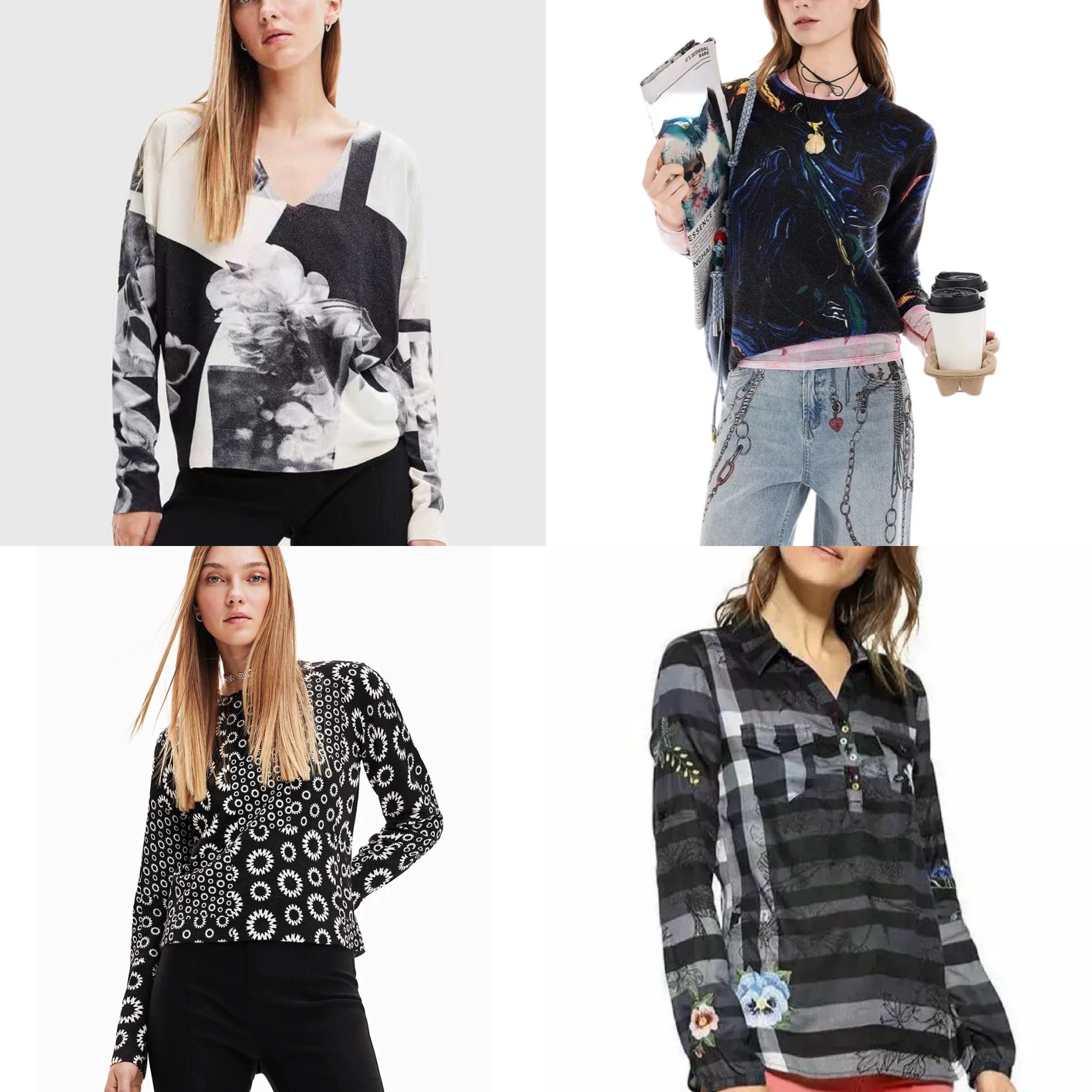 European, American, Spanish original single round neck embroidered print loose knit top long sleeved
European, American, Spanish original single round neck embroidered print loose knit top long sleeved
