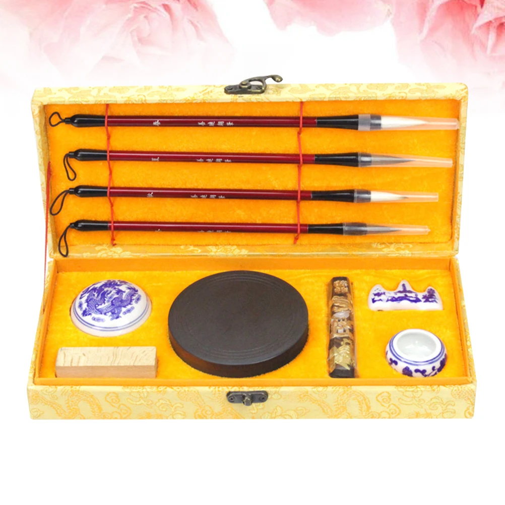 Chinese Calligraphy Brush Set Inkstone Paper Yellow Beginner Writing Tools Four Treasures Study Accessories Art Supplies
Chinese Calligraphy Brush Set Inkstone Paper Yellow Beginner Writing Tools Four Treasures Study Accessories Art Supplies