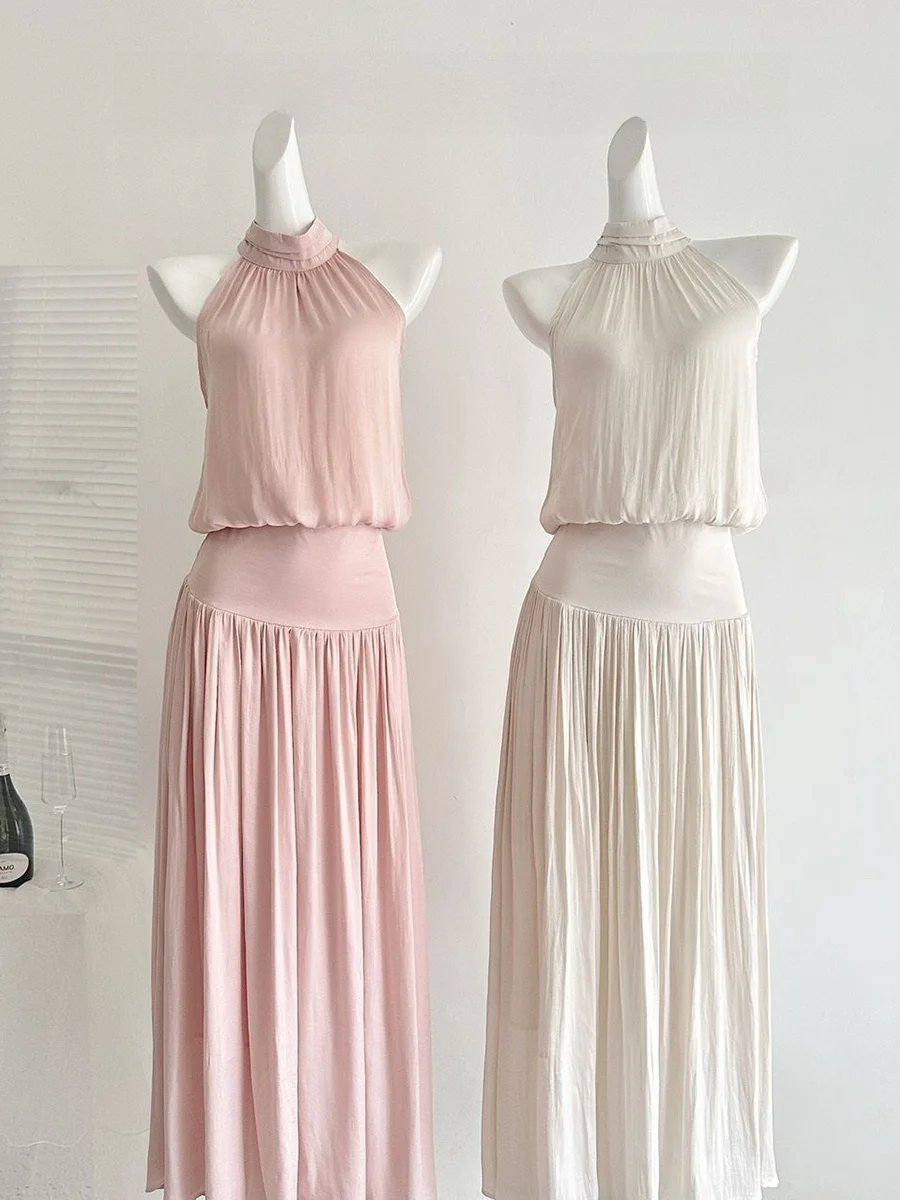 Luckymanshi Tea Olive Glossy Artificial Acetate Breathable Neck Hanging Vest Skirt Half-length Summer Casual Style Women's Set
Luckymanshi Tea Olive Glossy Artificial Acetate Breathable Neck Hanging Vest Skirt Half-length Summer Casual Style Women's Set