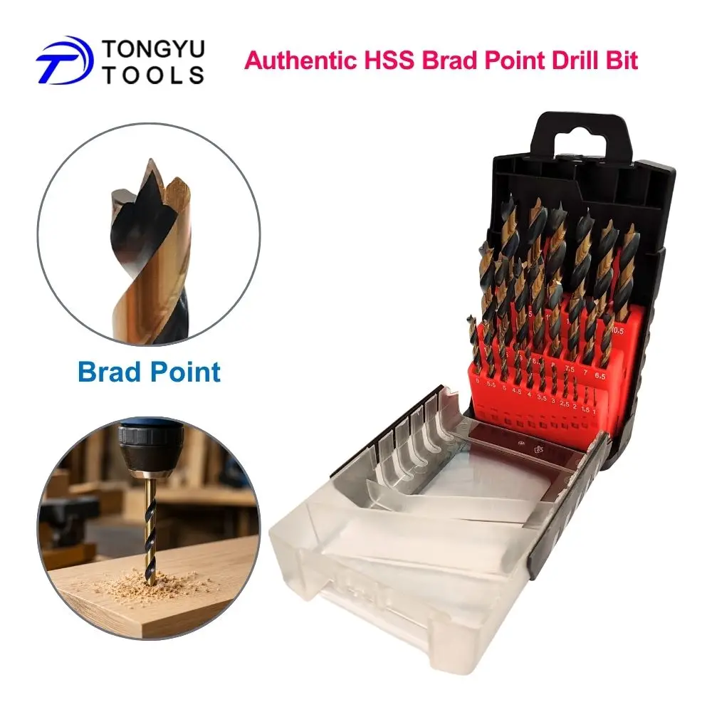 Brad Point Wood Drill Bit Set 25Pcs 1-13mm HSS-G Fully Ground Wordworking Bit for Hardwood Plywood Plastic
Brad Point Wood Drill Bit Set 25Pcs 1-13mm HSS-G Fully Ground Wordworking Bit for Hardwood Plywood Plastic