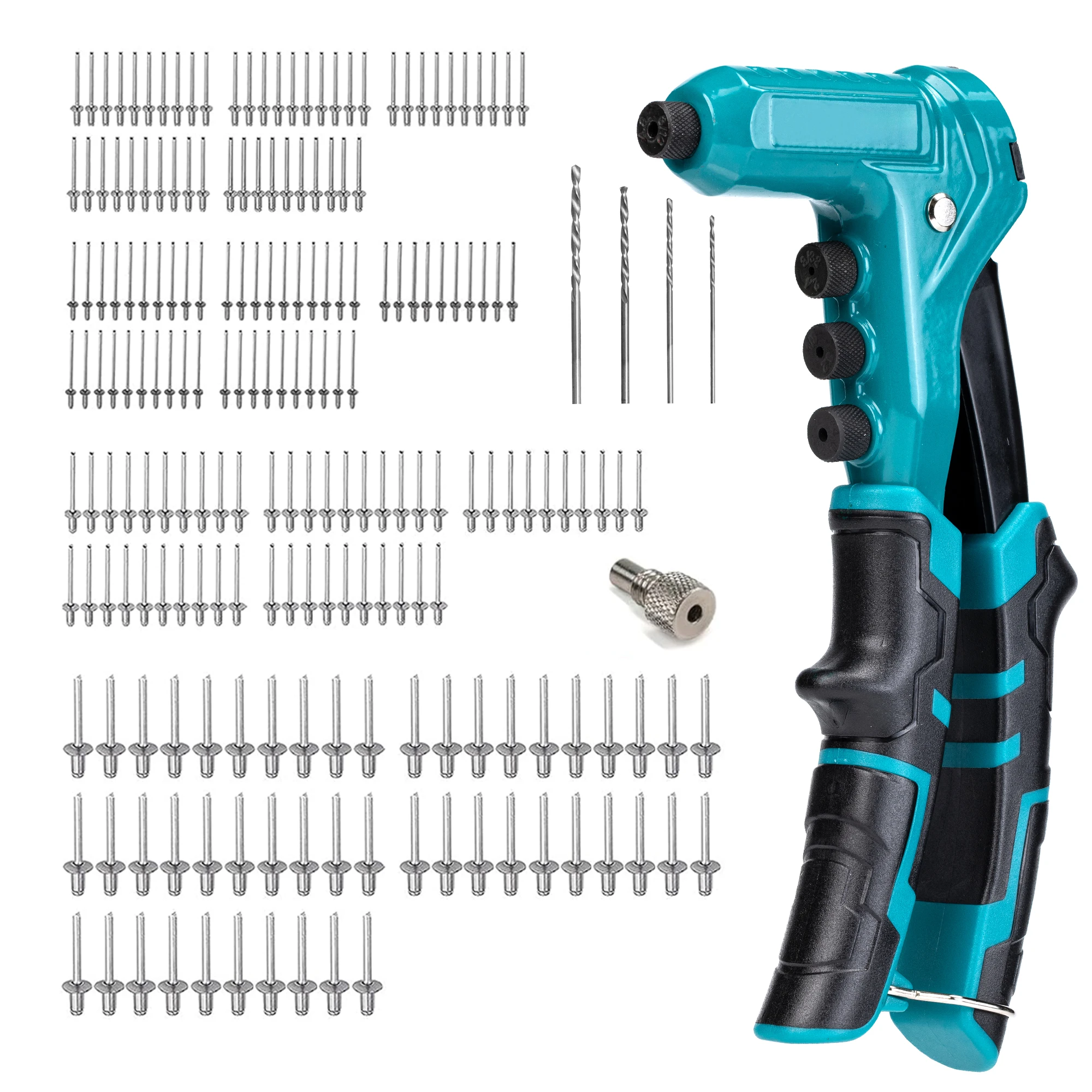 One-Handed Rivet Gun, Pop Rivet Gun Set, Professional Hand Riveter, Manual Riveting Tool with 200 Rivets for Metal, Includes 4 Drill Bits, 4 Tool-Free Interchangeable Heads, Storage Case
One-Handed Rivet Gun, Pop Rivet Gun Set, Professional Hand Riveter, Manual Riveting Tool with 200 Rivets for Metal, Includes 4 Drill Bits, 4 Tool-Free Interchangeable Heads, Storage Case
